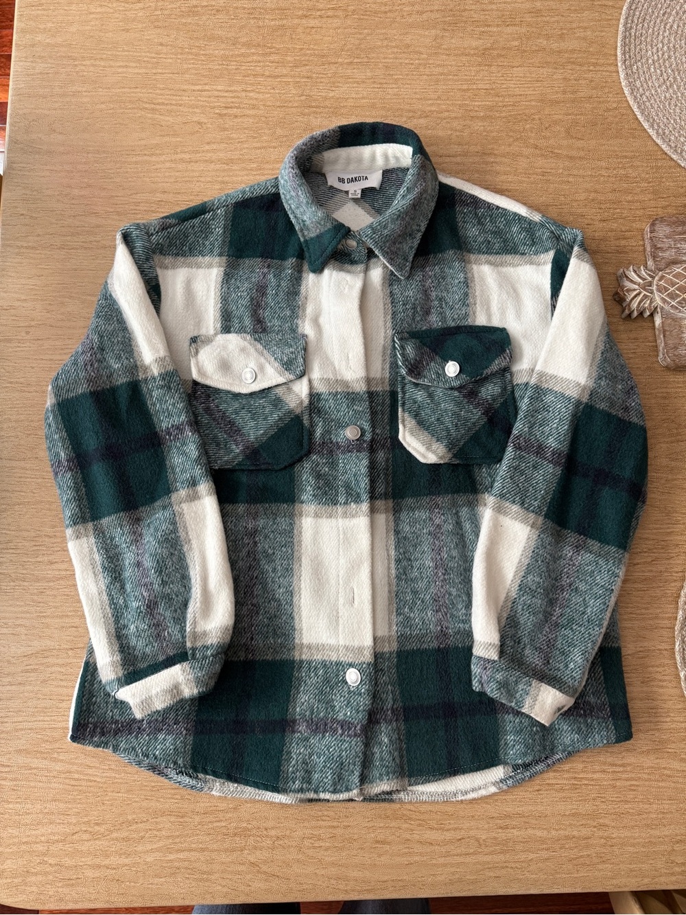 BB Dakota Green & Cream Plaid Utility Jacket-PERFECT FOR FALL